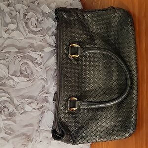 Vintage Ganson Basket Weave Leather handbag in Pewter/Bronze